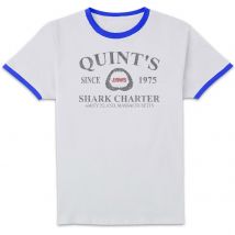 Jaws Quint's Shark Charter Unisex Ringer T-Shirt - White/Navy - M
