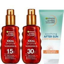 Garnier Ambre Solaire Ideal Bronze Protective Oil SPF15 & SPF30 with After Sun Tan Maintainer