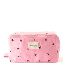 The Flat Lay Co. Flat Lay Makeup Box Bag - Ditsy Cherries Pink Embroidered Velvet