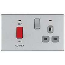 BG Screwless Flat Plate 45 Amp Cooker Control Unit with Switched 13 Amp Power Socket Includes Power Indicators - Brushed Steel