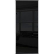 Spacepro Sliding Wardrobe Door Silver Framed Single Panel Black Glass - 2220 x 914mm