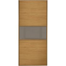 Spacepro Sliding Wardrobe Door Fineline Oak Panel & Cappuccino Glass - 2220 x 914mm