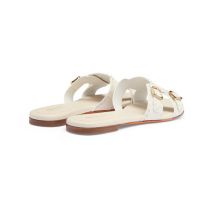 Women's white leather double-buckle Didi slide sandal