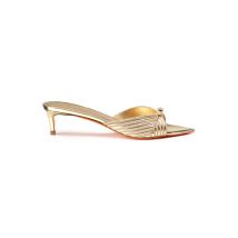 Women's gold leather and crystal mid-heel Meraviglia Collection sandal