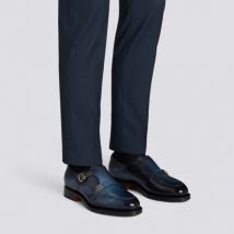 Men's blue leather double-buckle shoe