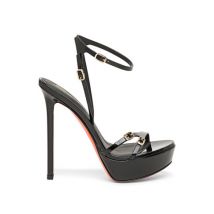 Schwarze Sandalen für Damen aus Lackleder mit hohem Absatz