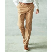 Tan Stretch Cotton Classic Fit Flat Front Chinos 34" 34"