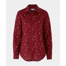 Women's Deep Red Leaf Print Semi Fitted Shirt 14