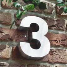 3D Hausnummer 3 aus Edelstahl - Höhe 16 cm Tiefe 3 cm