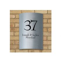 Gebogene Edelstahlhausnummer mit Familiennamen oder Straßennamen-Größe: 30 x 20 cm