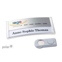 10 Stück Design Namensschilder mit Magnet oder Anstecknadel und Text plus Logo