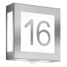 Elegante Außenwandleuchte als Hausnummer aus Edelstahl mit Bewegungsmelder