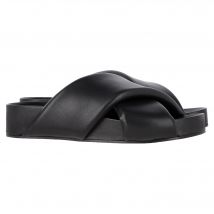 Jil Sander Gevoerde Band Flatform Slippers in Zwart Leer