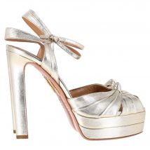Aquazzura Atelier Plateau 145 mm Sandalenhakken in Zilveren Leer