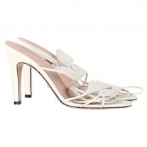 Gucci Leaf Gestrikte Sandalen Hakken in Witte Leer