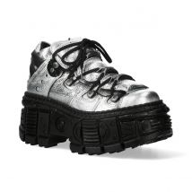 New Rock M-WALL106N-C16 Blauw Zilver Leren Gothic Urban Rock Enkellaarsjes