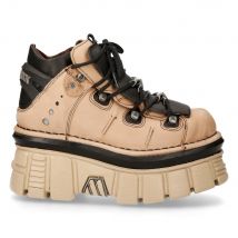 New Rock M-106-S40 Beige leren Gothic enkellaarsjes met plateauzool