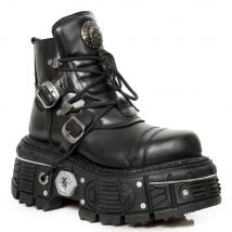 New Rock M-TANK007-S1 Zwarte leren Gothic Combat Platform enkellaarsjes