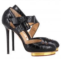 Charlotte Olympia Divia Geprofileerde Plateau Pumps in Zwart Leer