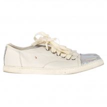 Lanvin Sneakers met Slangenhuid-effect en Cap Toe in Witte Leer