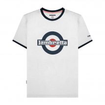 Lambretta Heren SS25 Ringer Logo T-Shirt (Wit/Marineblauw)