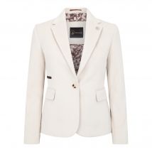 Crèmekleurige getailleerde damesblazer van wolmix tweed