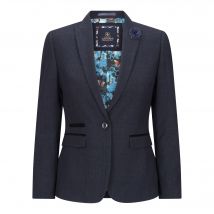 Dames getailleerde tweed marineblauwe geruite blazer wollen jas