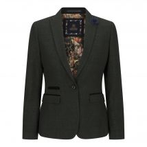 Dames Tweed Groen Geruit Blazer Wollen Klassieke Jas