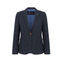 Marineblauwe tweed blazer met getailleerde pasvorm voor dames