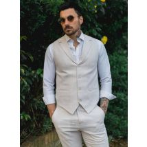 Heren Zomer 2-delig Pak Linnen Formeel Crème Beige Vest Broek