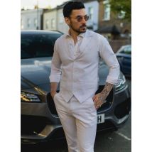 Heren Zomer 2-delig Pak Linnen Formele Grijze Vest Broek