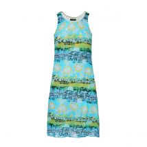 Mouwloze zomerjurk – veelkleurige bloemenprint, doorzichtige nylon overlay, volledig gevoerd met katoen