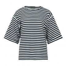 Zwart-witte oversized top van viscose-elastaan ​​met brede strepen