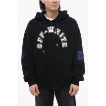 Geborstelde katoenen FOOTBALL hoodie met print in zwart