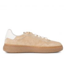 Tamaris Dames Beige Wit Leren Fashion Gestreepte Veterschoenen