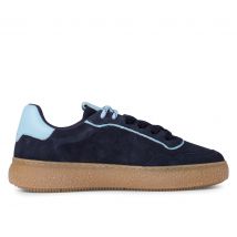 Tamaris Dames Marineblauwe Leren Fashion Stripe Veterschoenen