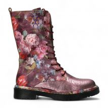 Laura Vita Incaso-18 Burgundy Floral Dames Gothic Victoriaanse Leren Hoge Laarzen