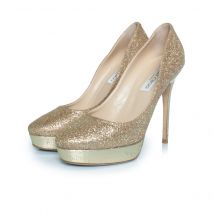 Glitter platform pumps van stof in goud