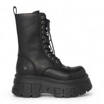 Windsorsmith Dames Zwarte Mid-Calf Biker Leren Platform Combat Boots - Screaming