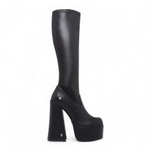 Windsorsmith Dames Zwarte Kniehoge Sokken Platform Goth Hak Laarzen - Survival