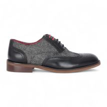Justin Reess Heren Zwarte Leren Tweed Brogue Schoenen - Albert