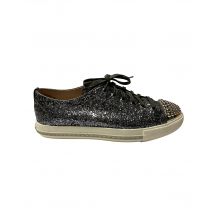 Miu Miu Studded Cap Toe Veterschoenen in Zilveren Glitter
