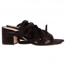 Gianvito Rossi Gestrikte Blockhak Sandalen in Bruin Suède