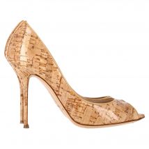 Casadei kurk-geprinte open teen pumps in bruin leer