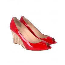 Christian Louboutin Puglia Peep Toe Touw Wedge 85 in Rood Patentleer