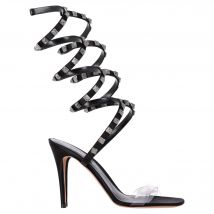 Valentino Garavani Rockstud Wikkelsandalen met Hakken in Zwart Leer