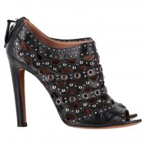 Alaia Gestoorde Lasergesneden Sandalen Torenhoge Hakken in Zwart Leer