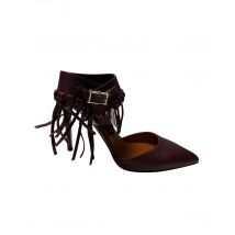 Valentino C-Rockee Fringe Enkelsandaal met Bandje in Bordeauxleder