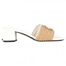 Givenchy 4G Raffia Medaillon Slippers in Wit Leer