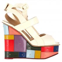 Charlotte Olympia Peep-Toe Wedge Sandalen in Multicolor Leer